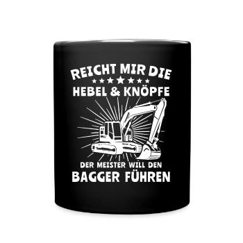 Baggerfahrer Bagger - Tasse einfarbig - Schwarz - Vorne