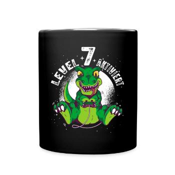 Level 7 Jahre alt, 7. Geburtstag Gamer Dino T-Rex - Tasse einfarbig - Schwarz - Vorne