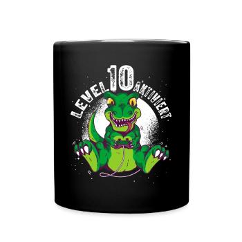 Level 10 Jahre, 10. Geburtstag Gamer Dino T-Rex - Tasse einfarbig - Schwarz - Vorne
