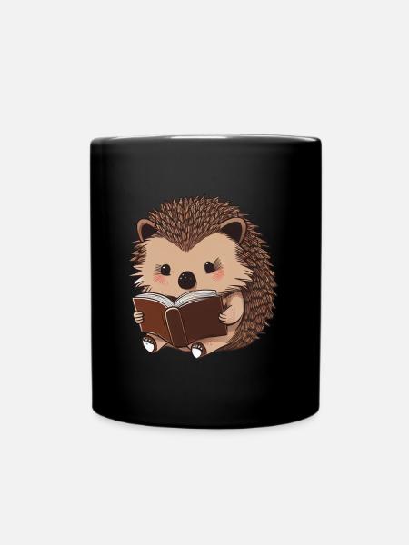 Cute hedgehog reading - Full Colour Mug - black