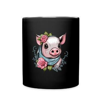Schwein mit Bandana - Tasse einfarbig - Schwarz - Vorne