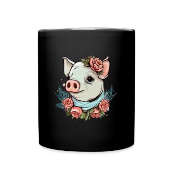 Schwein mit Bandana - Tasse einfarbig - Schwarz - Vorne