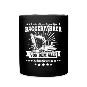 Baggerführer Bagger Baggerfahrer - Tasse einfarbig - Schwarz - Vorne