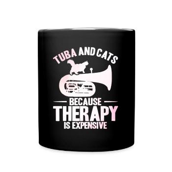 Tuba Tuba und Katzen Geschenk - Tasse einfarbig - Schwarz - Vorne