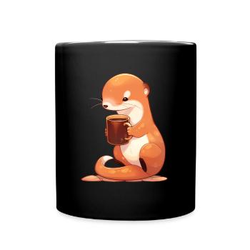 Niedlicher Mongoose mit Kaffee in der Hand - Tasse einfarbig - Schwarz - Vorne