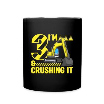 Construction Party 3rd Birthday 3 Years Old Digger - Tasse einfarbig - Schwarz - Vorne