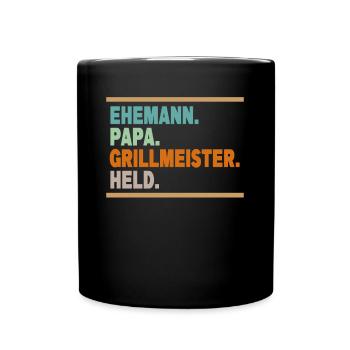 Ehemann Papa Grillmeister Held - Tasse einfarbig - Schwarz - Vorne