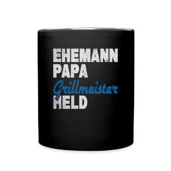 Ehemann Papa Grillmeister Held - Tasse einfarbig - Schwarz - Vorne