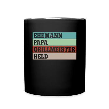 Ehemann Papa Grillmeister Held - Tasse einfarbig - Schwarz - Vorne