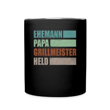 Ehemann Papa Grillmeister Held Vatertag - Tasse einfarbig - Schwarz - Vorne