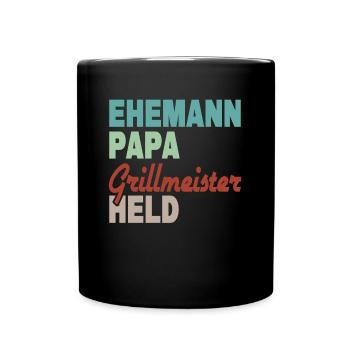 Ehemann Papa Grillmeister Held - Tasse einfarbig - Schwarz - Vorne