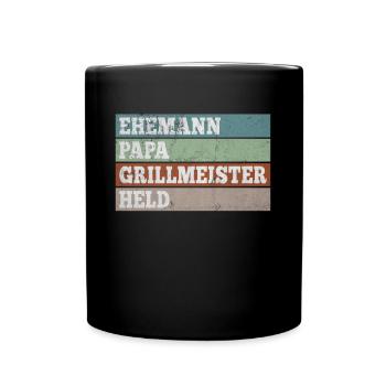 Ehemann Papa Grillmeister Held - Tasse einfarbig - Schwarz - Vorne