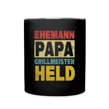 Ehemann Papa Grillmeister Held - Tasse einfarbig - Schwarz - Vorne