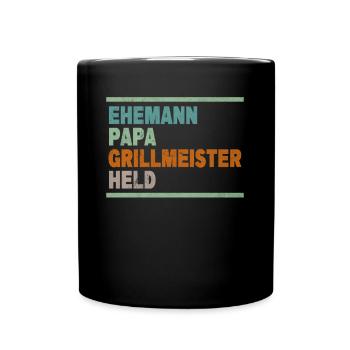 Ehemann Papa Grillmeister Held Vatertag - Tasse einfarbig - Schwarz - Vorne