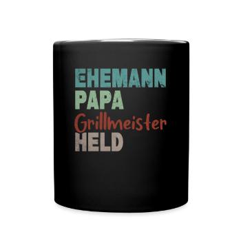 Ehemann Papa Grillmeister Held Vatertag - Tasse einfarbig - Schwarz - Vorne