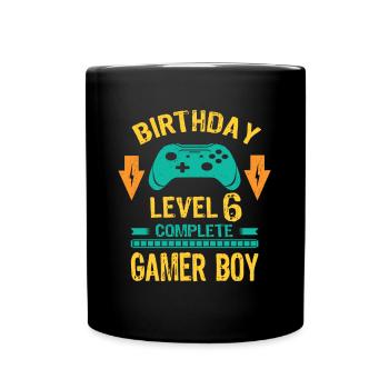 Six 6yr BDay Son Boy Funny Gamer 6th 6 Year Old - Full Colour Mug - black - Front