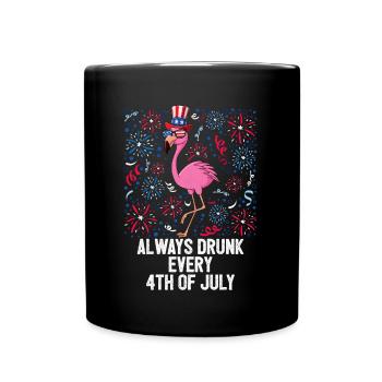 4th of July Always Drunk Funny Flamingo US Flag - Mug uni - noir - Devant