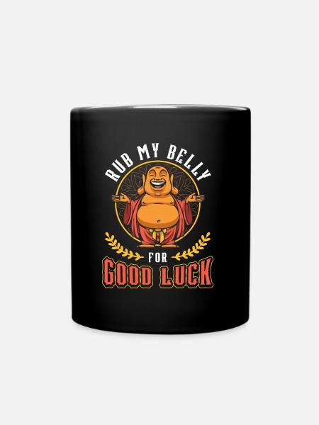 Rub My Belly For Good Luck, Funny Buddha - Ensfarvet krus - sort
