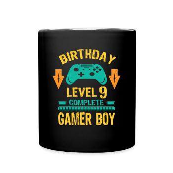 Nine 9yr BDay Son Boy Funny Gamer 9th 9 Year Old - Full Colour Mug - black - Front