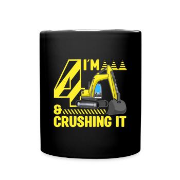 Construction Party 4ème anniversaire 4 ans Digger - Mug uni - noir - Devant