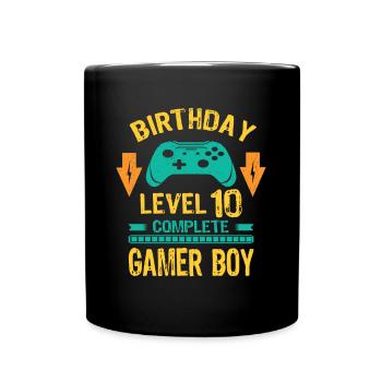 Ten 10yr BDay Son Boy Funny Gamer 10th 10 Year Old - Full Colour Mug - black - Front