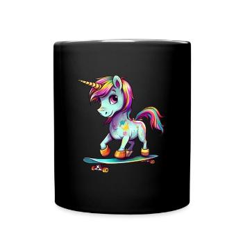 Licorne sur une planche à roulettes - Mug uni - noir - Devant