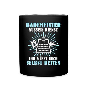 Schwimmmeister Bademeister Badmeister - Tasse einfarbig - Schwarz - Vorne
