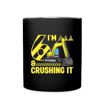 Construction Party 6th Birthday 6 Years Old Digger - Tasse einfarbig - Schwarz - Vorne