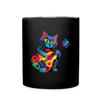 Cat playing guitar - Full Colour Mug - black - Front