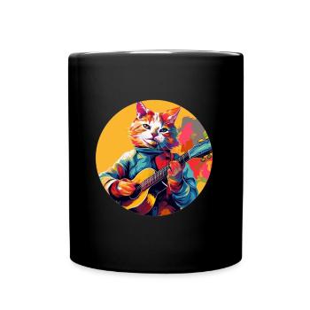 Cat playing guitar - Full Colour Mug - black - Front