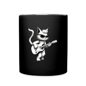 Cat playing guitar - Full Colour Mug - black - Front
