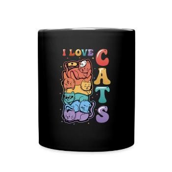 Ich Liebe Katzen - Tasse einfarbig - Schwarz - Vorne