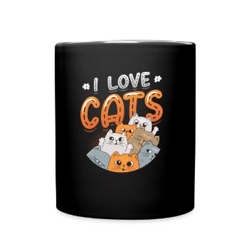 Ich Liebe Katzen - Tasse einfarbig - Schwarz - Vorne