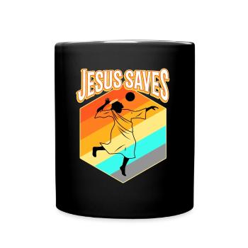 Jésus et le volleyball - Mug uni - noir - Devant