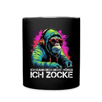 Ich kann dich nicht hören ich zocke Gaming Affe - Tasse einfarbig - Schwarz - Vorne