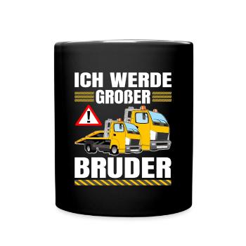 Werde großer Bruder Abschleppwagen Abschlepper - Tasse einfarbig - Schwarz - Vorne
