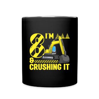 Construction Party 8th Birthday 8 Years Old Digger - Tasse einfarbig - Schwarz - Vorne