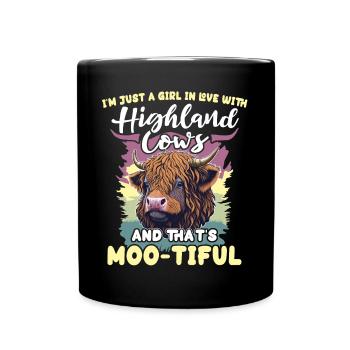 Hochlandrinder Mädchen Cattle Cow - Tasse einfarbig - Schwarz - Vorne