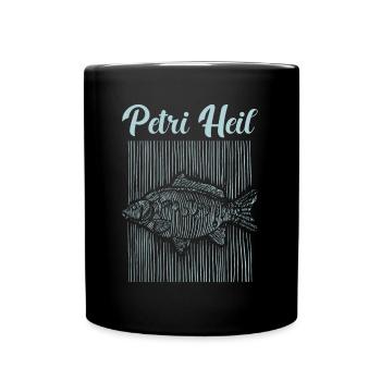 Petri Heil Karpfen Karpfenangeln Angler Geschenk - Tasse einfarbig - Schwarz - Vorne