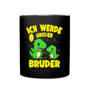 Werde Großer Bruder Dino Geschwister Kind Geburt - Tasse einfarbig - Schwarz - Vorne