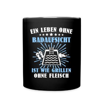 Schwimmmeister Sprüche Bademeister - Tasse einfarbig - Schwarz - Vorne