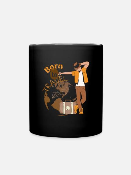 T-shirt Born to Travel Men’s World Pattern - Mug uni - noir