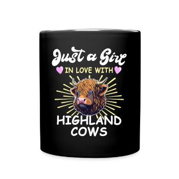 Hochlandrinder Mädchen Highland Cow - Tasse einfarbig - Schwarz - Vorne