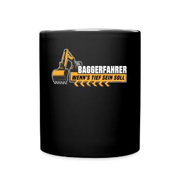 Baggerfahrer Bagger - Tasse einfarbig - Schwarz - Vorne
