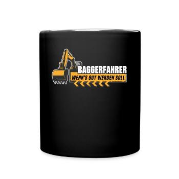 Baggerfahrer Bagger - Tasse einfarbig - Schwarz - Vorne