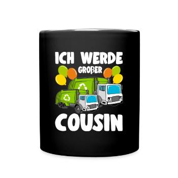 Müllabfuhr bald Großer Cousin Werde Großer Cousin - Tasse einfarbig - Schwarz - Vorne