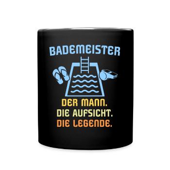 Schwimmmeister Bademeister - Tasse einfarbig - Schwarz - Vorne