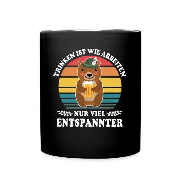 Trinken Arbeiten Bär - Tasse einfarbig - Schwarz - Vorne