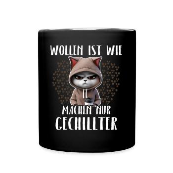 Wollen Machen Katze - Tasse einfarbig - Schwarz - Vorne