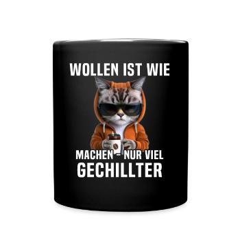 Katze Chillen - Tasse einfarbig - Schwarz - Vorne